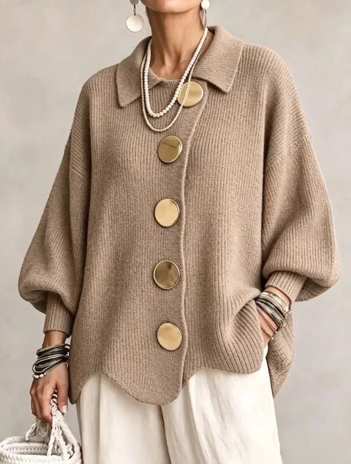 Karina - Oversized Collared Button Cardigan