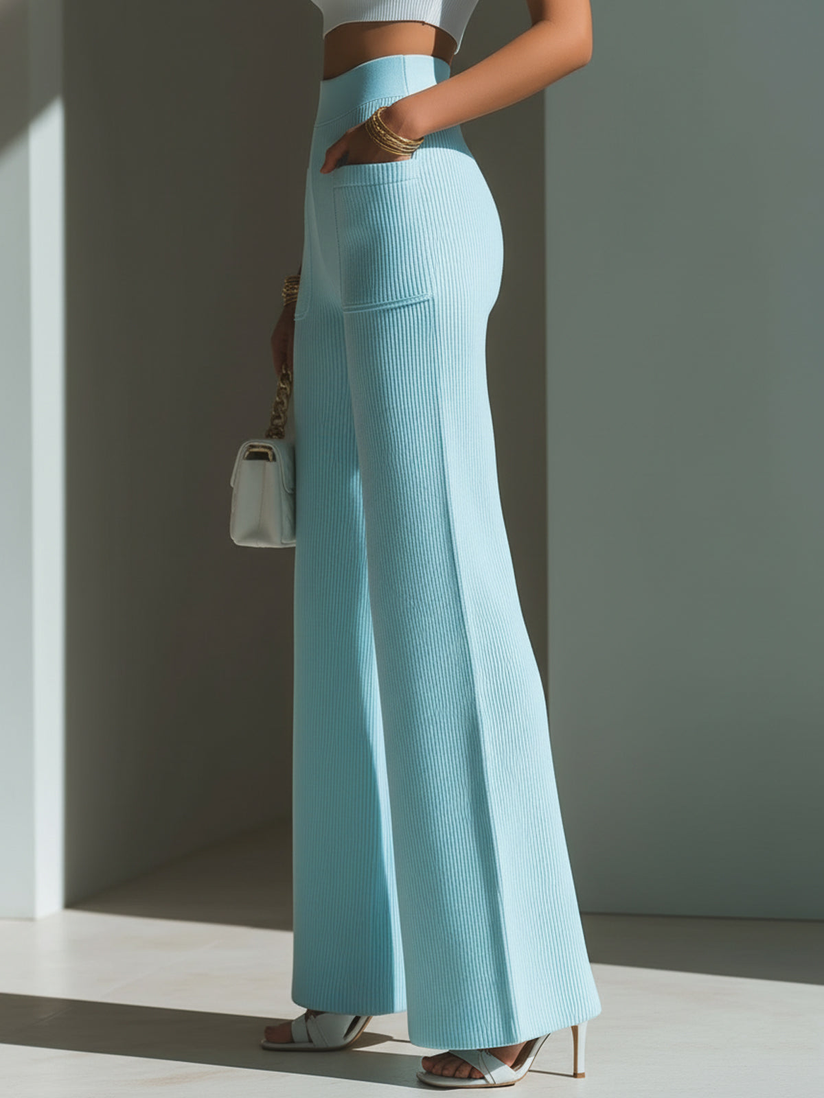 Sidonia™ High Waist Ribbed Wide-Leg Pants