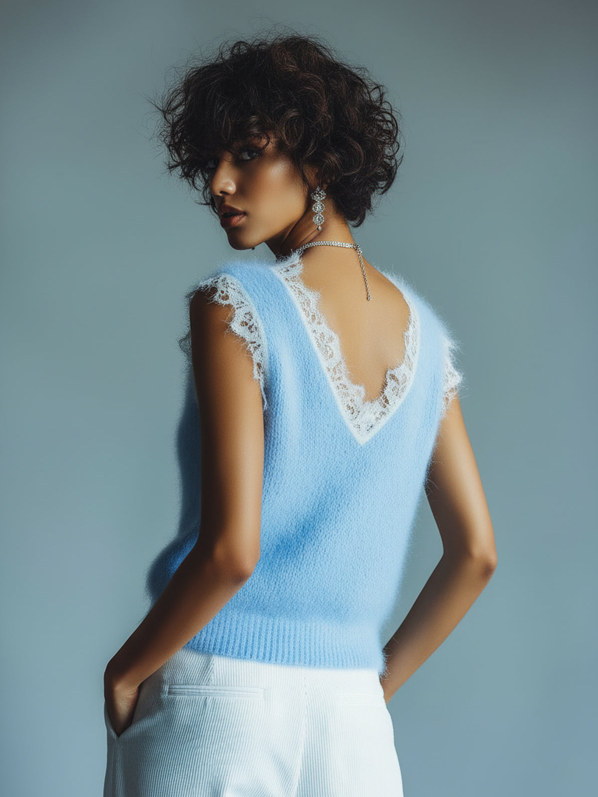 Quintessa™ Lace Trim Fuzzy Tank Top