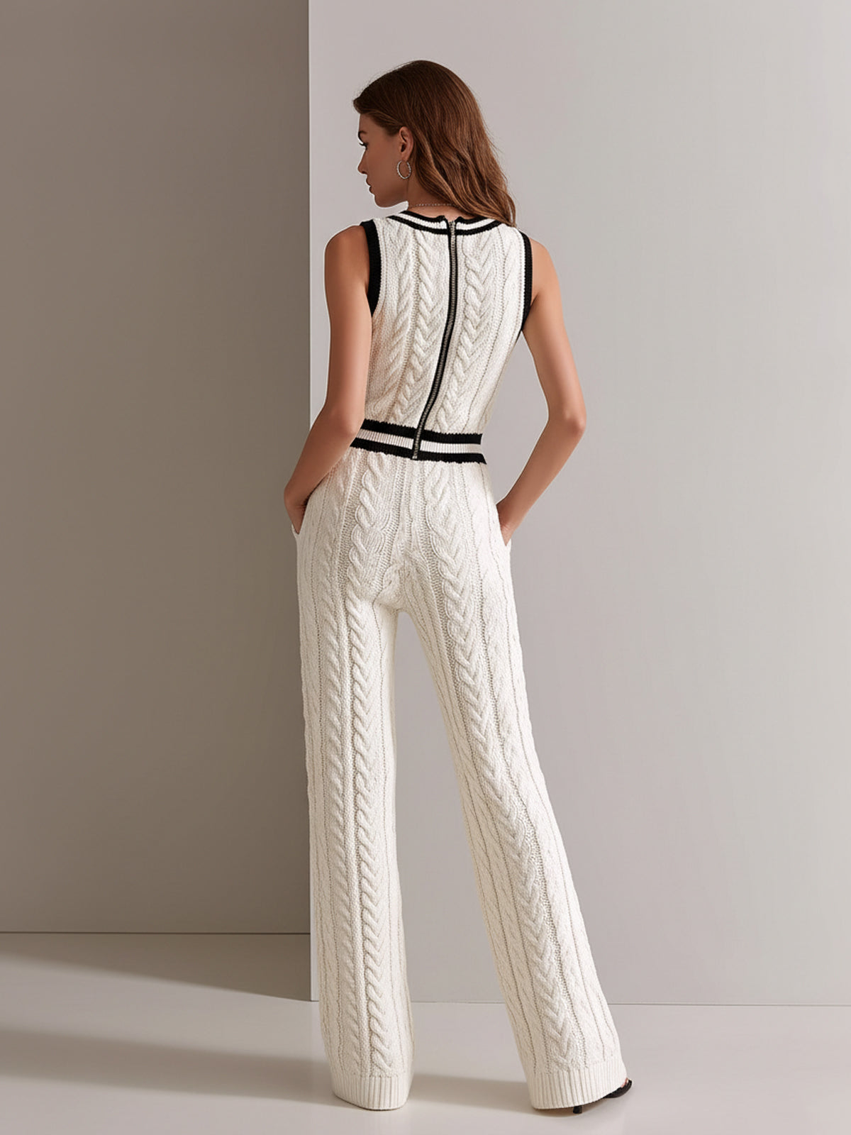 Sabine™ Cable Knit Cream Jumpsuit