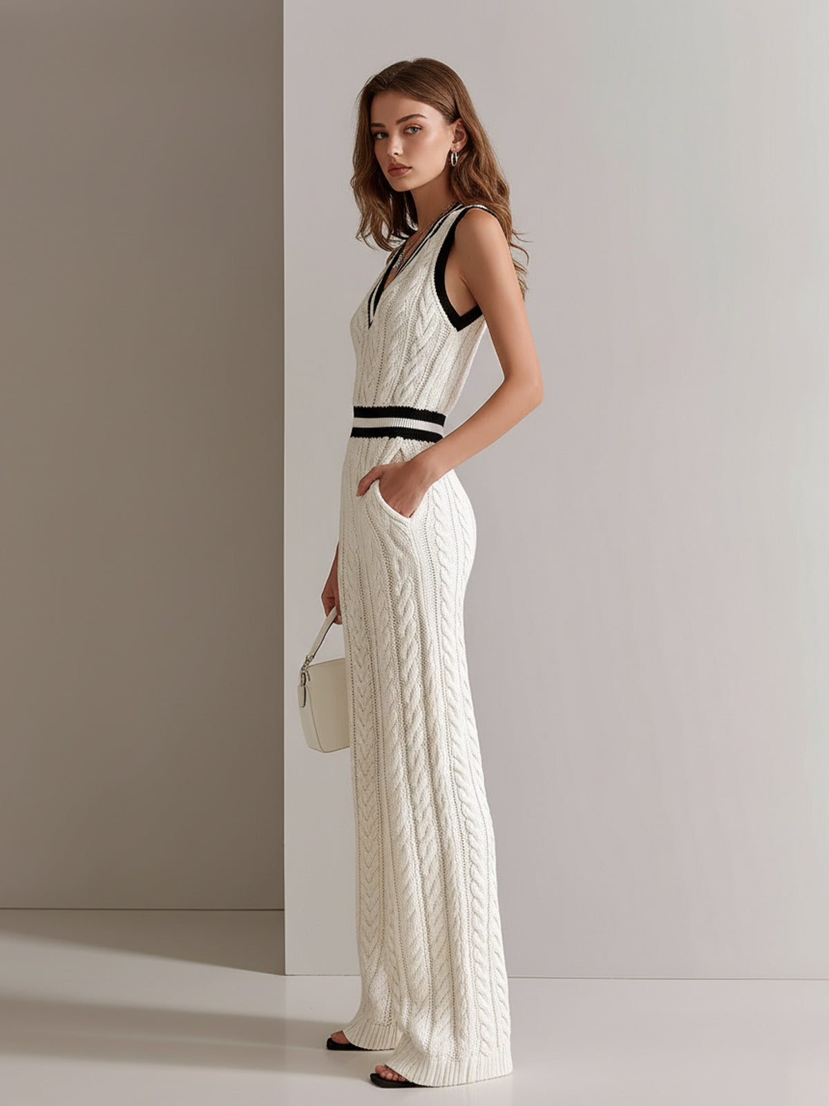 Sabine™ Cable Knit Cream Jumpsuit
