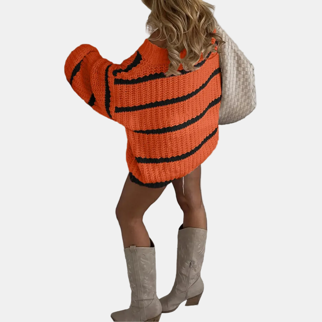 Women's Oversized Off Shoulder Striped Knit Sweater