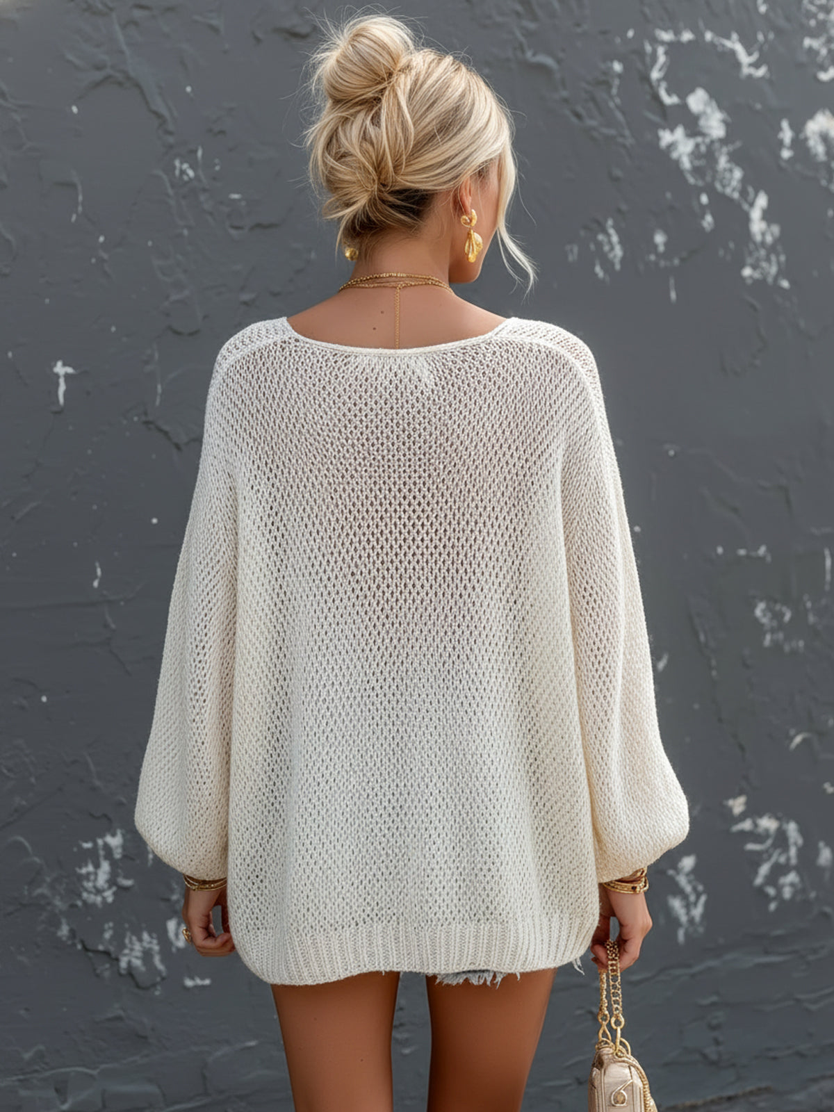 Blanche™ Lantern Sleeve Mesh Sweater
