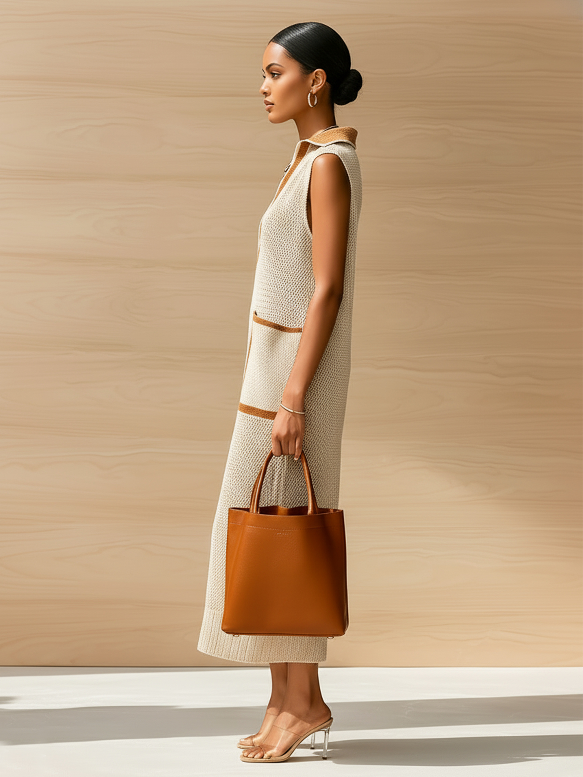 Emberly™ Lapel Ribbed Knit Maxi Dress