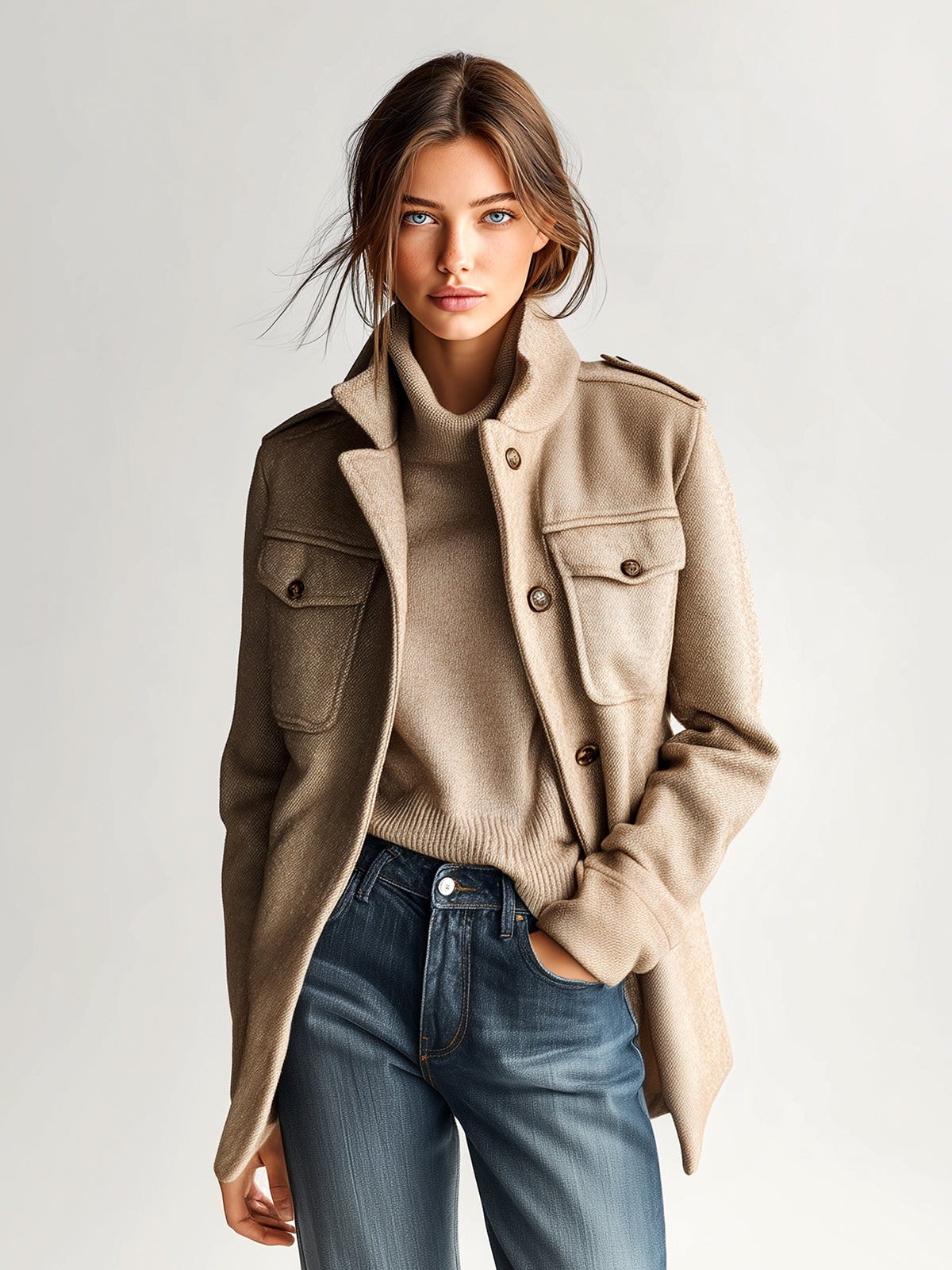 Ninon™ Khaki Wool Utility Coat