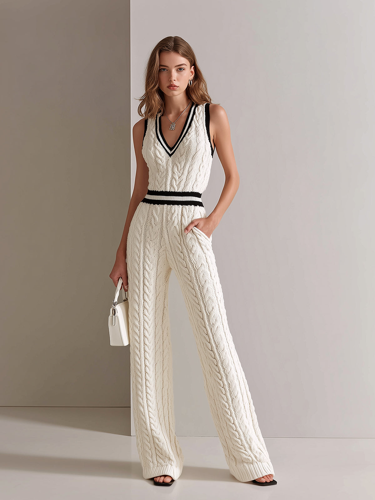 Sabine™ Cable Knit Cream Jumpsuit