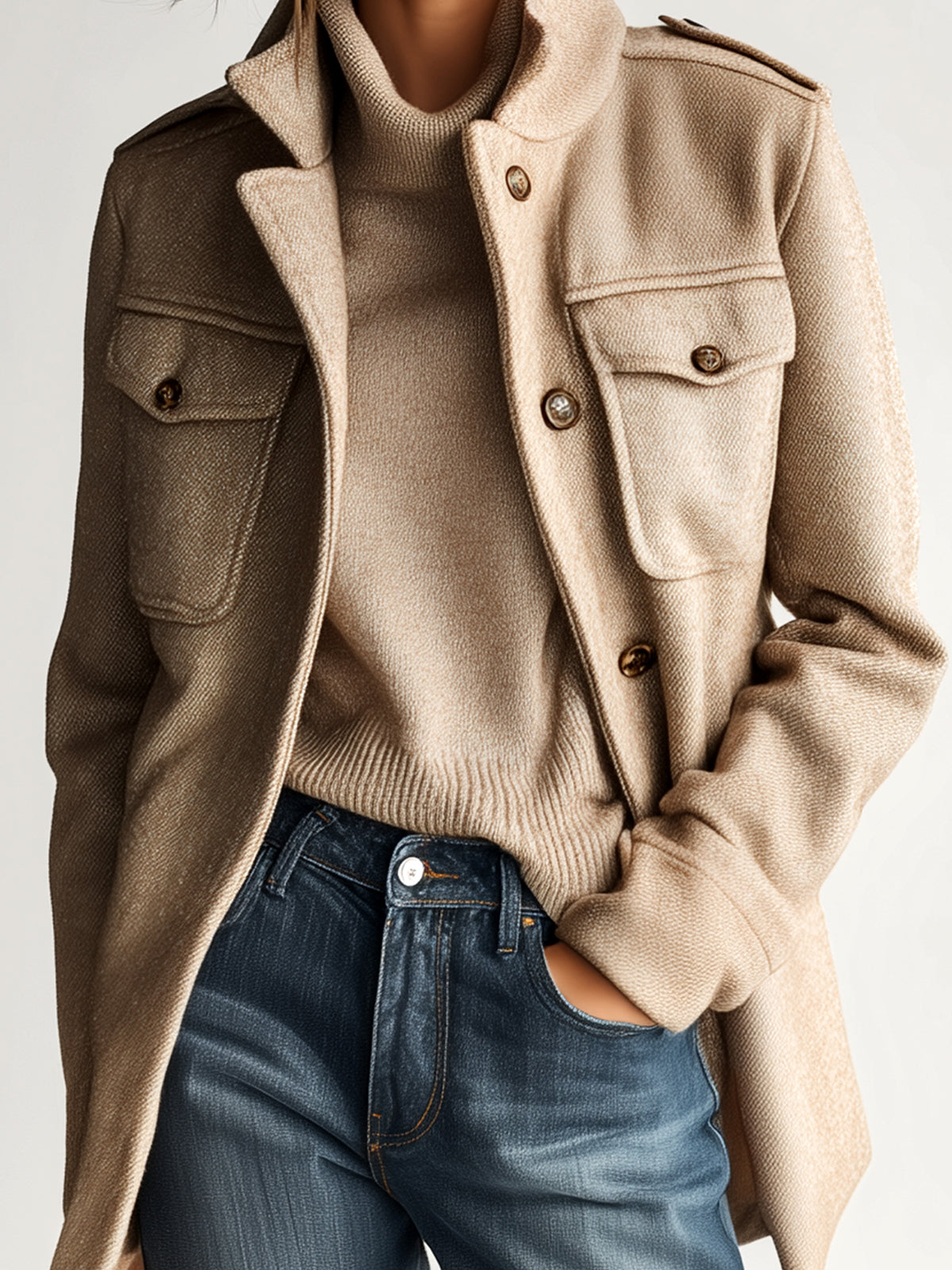 Ninon™ Khaki Wool Utility Coat