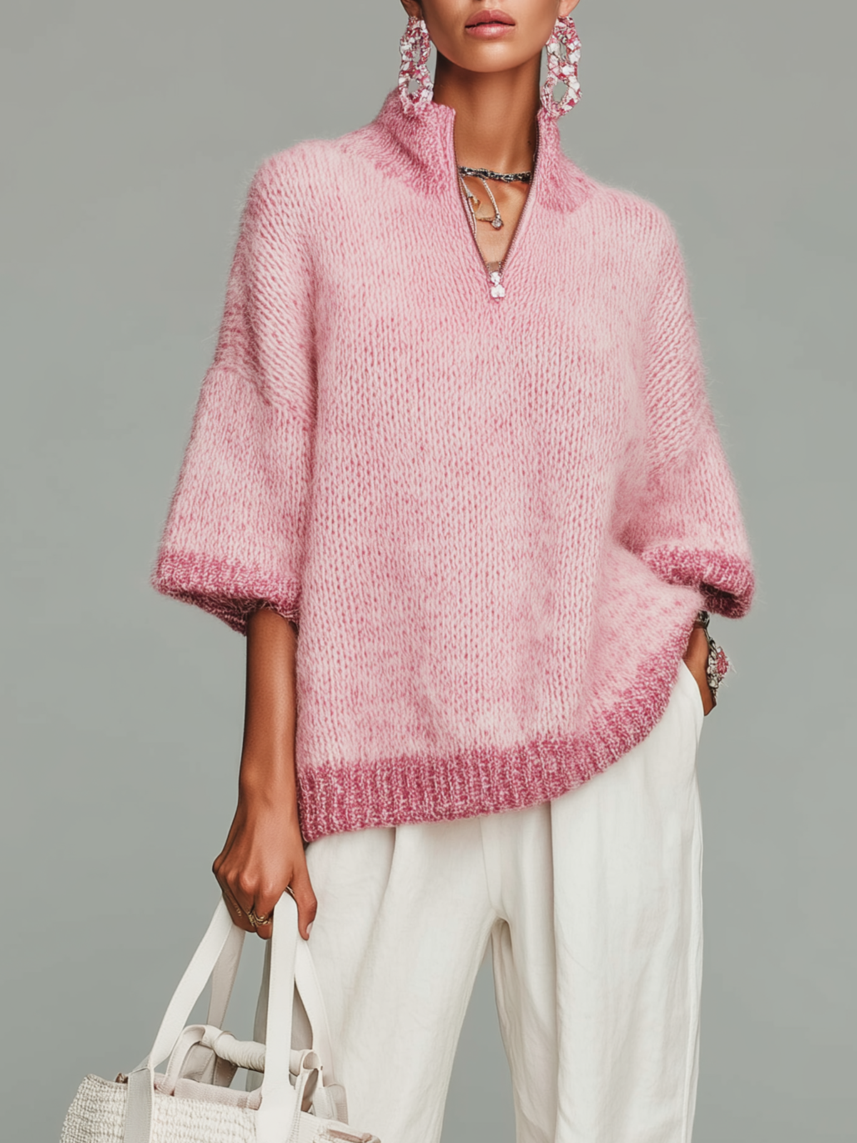 Cressida™ Pink Zip Knit Sweater