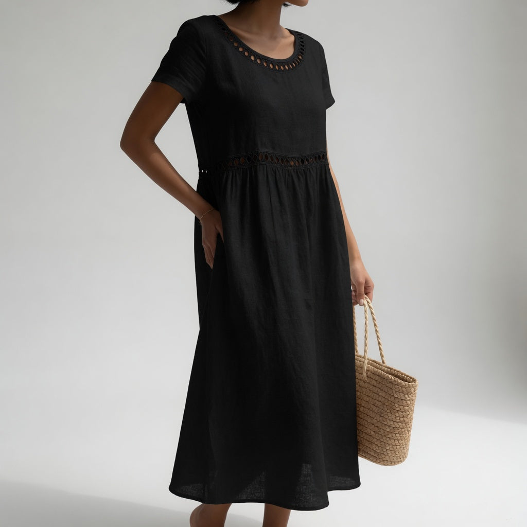 Olivia - Eyelet Trim Midi Dress