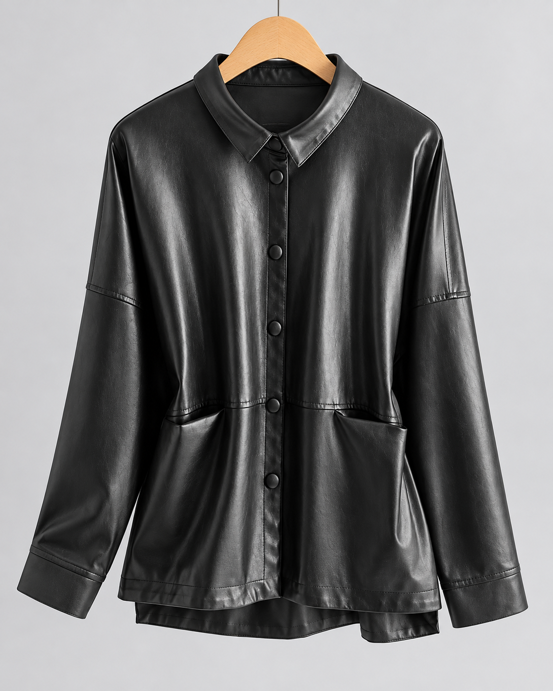 Amelia Genuine Leather Button-Up Jacket