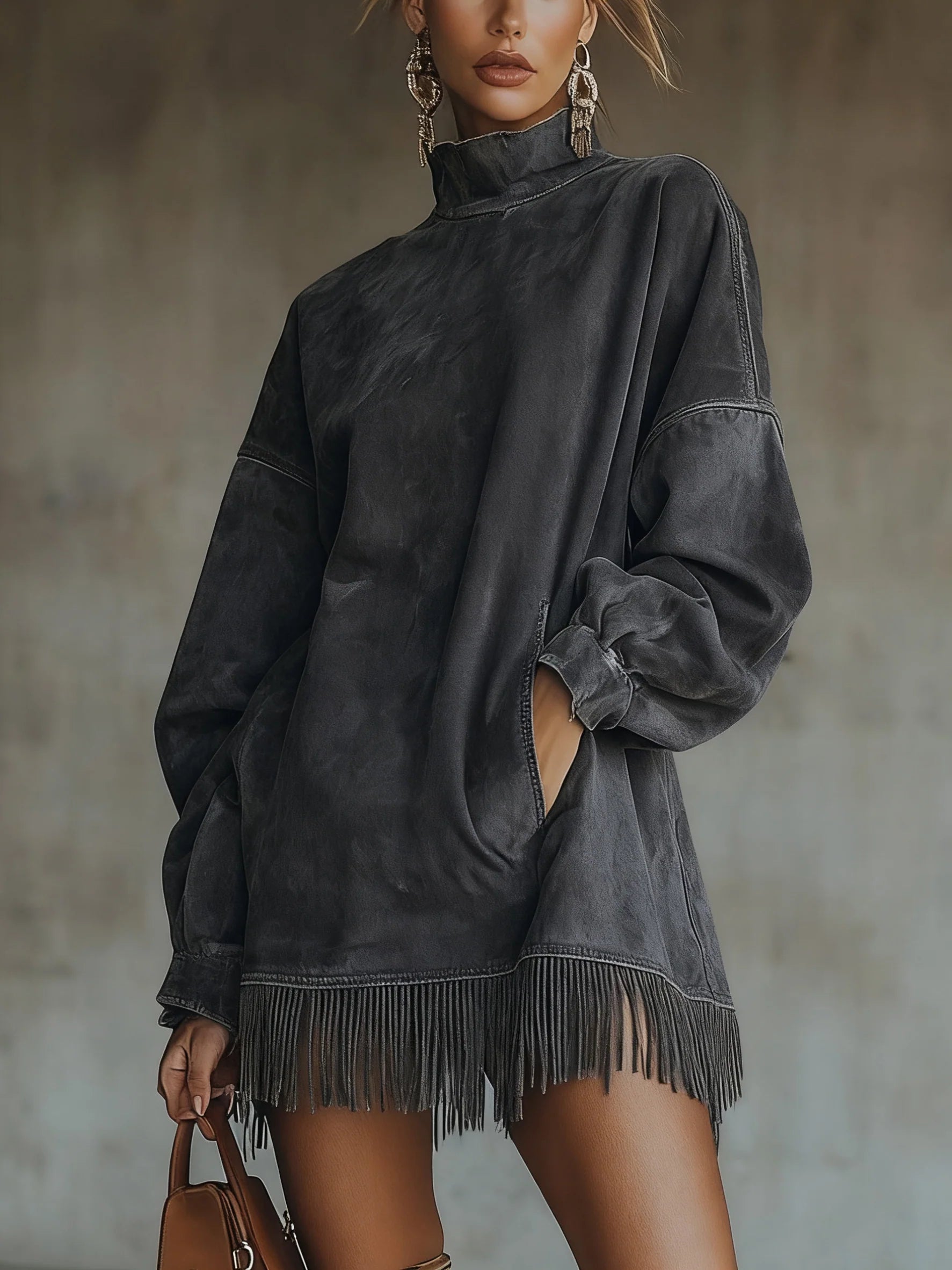 Lena Fringe Turtleneck Dress