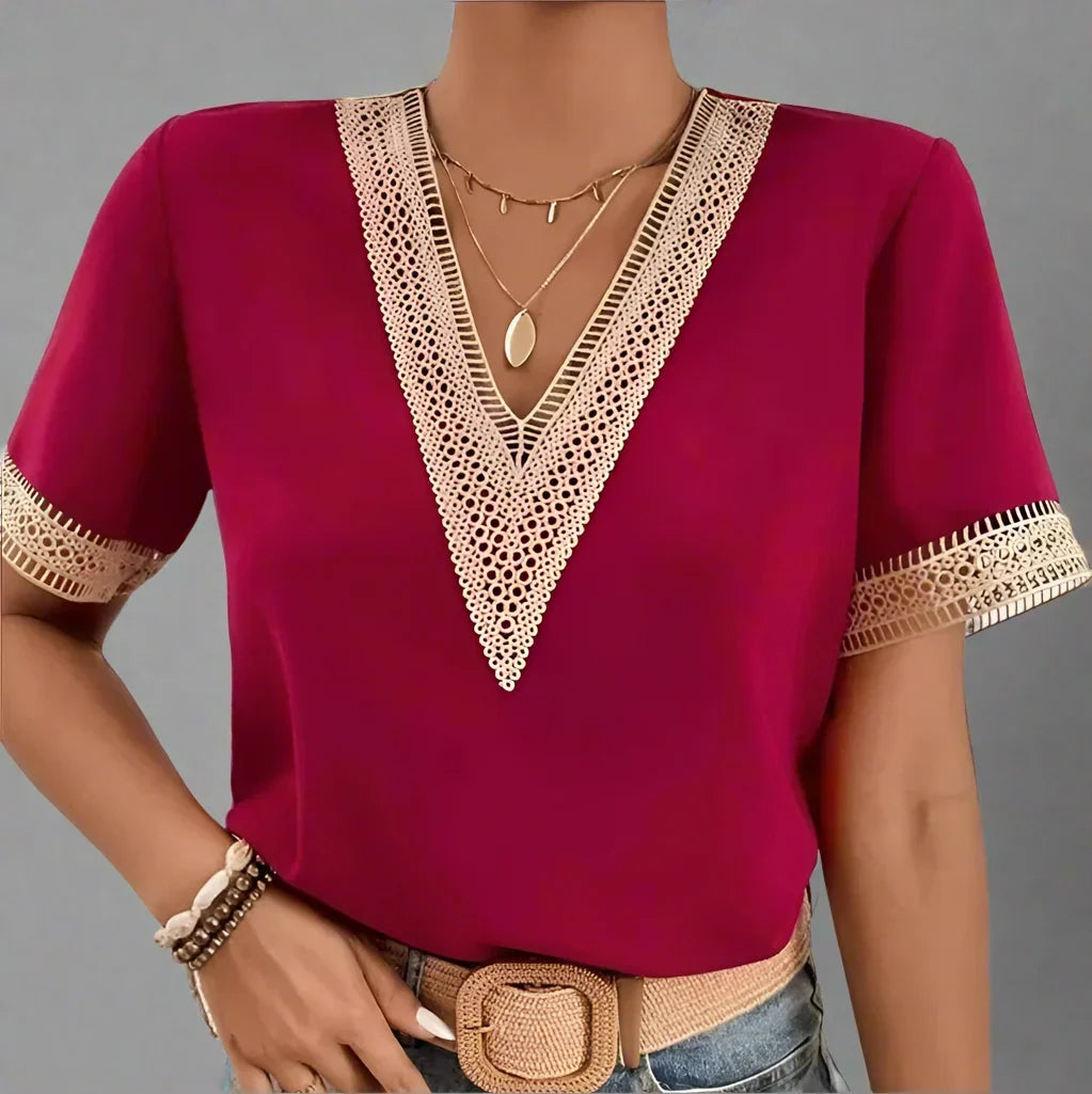 WAVERLY LACEFRONT V-NECK TEE