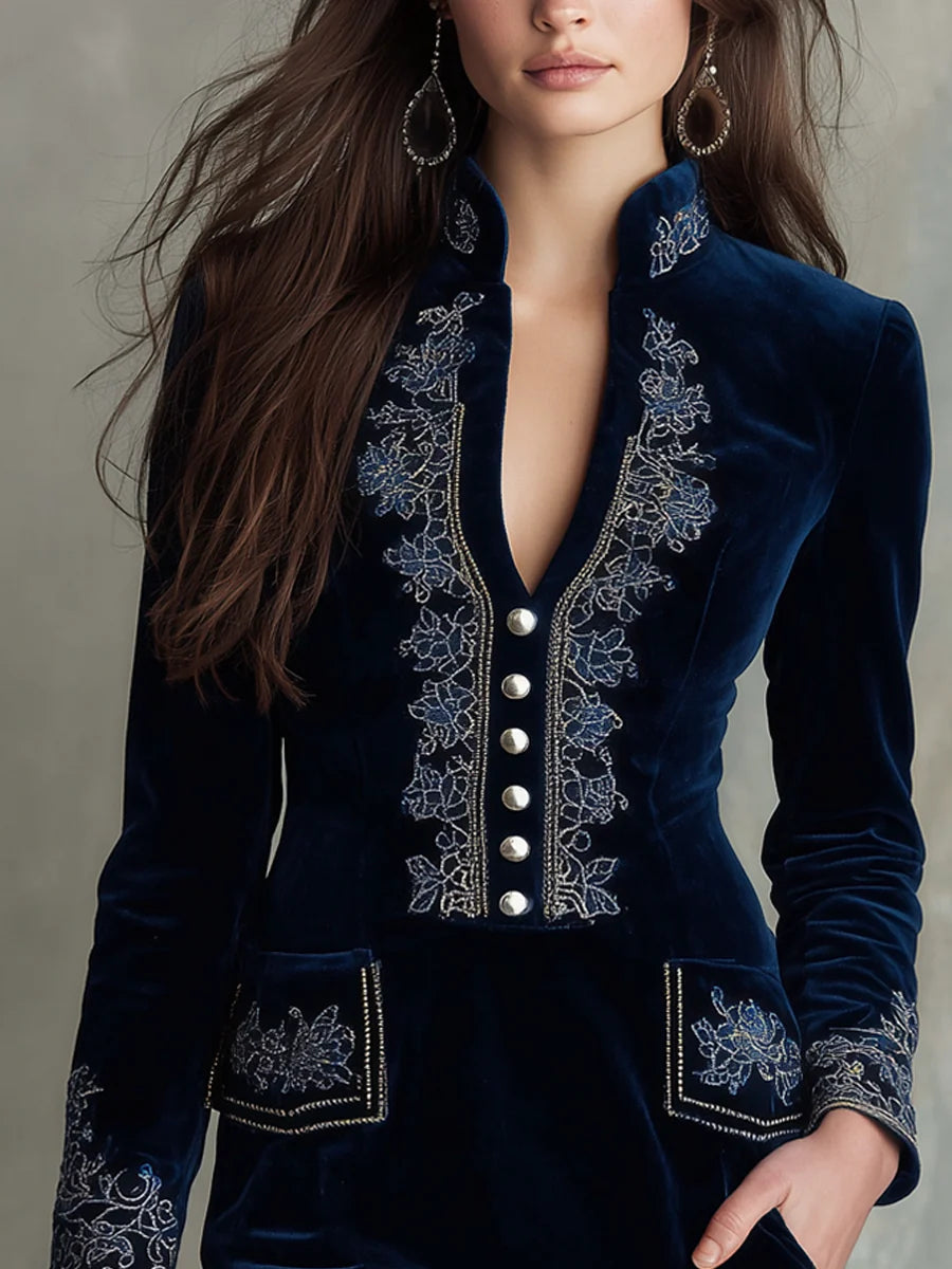 Colette Embroidered Velvet Dress
