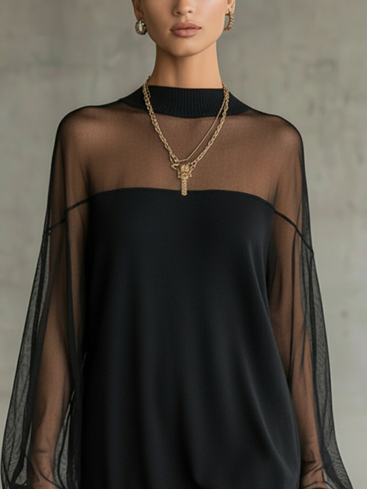 Lena Mesh-Sleeve Mini Dress
