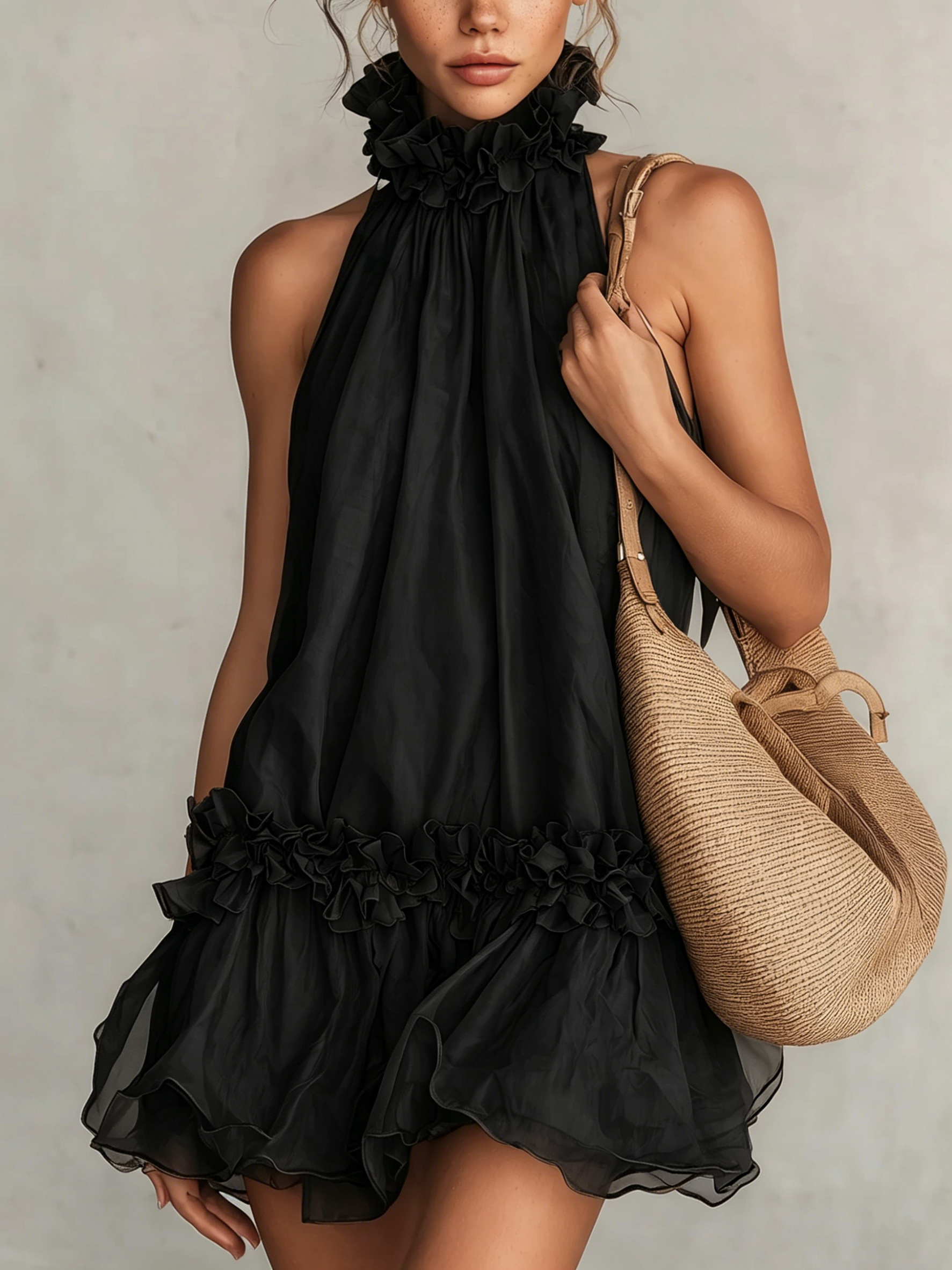 Mira Ruffled Halter Mini Dress