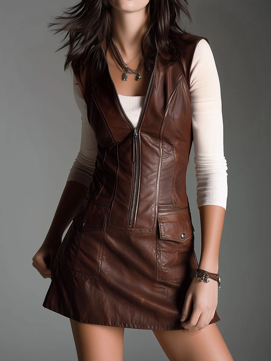 Mara Zip-Front Mini Dress