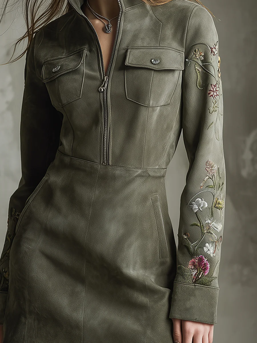 Maeve Embroidered Half-Zip Mini Dress