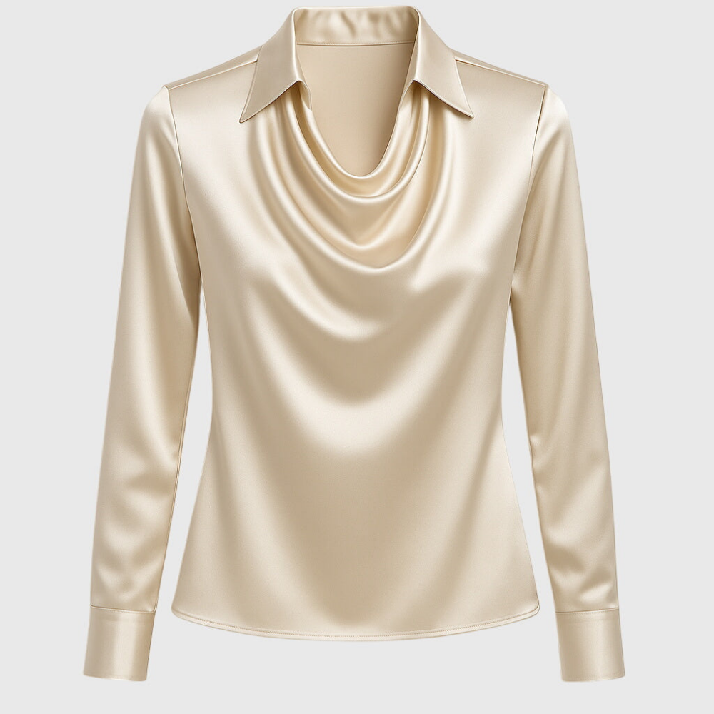arlowe | Women's Elegant Satin Cowl-Neck Collared Blouse
