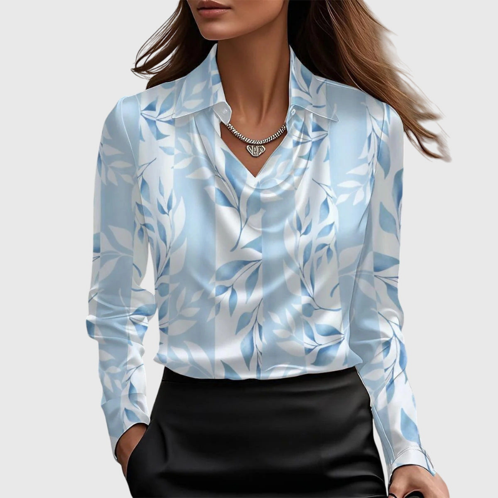 arlowe | Women's Elegant Satin Cowl-Neck Collared Blouse
