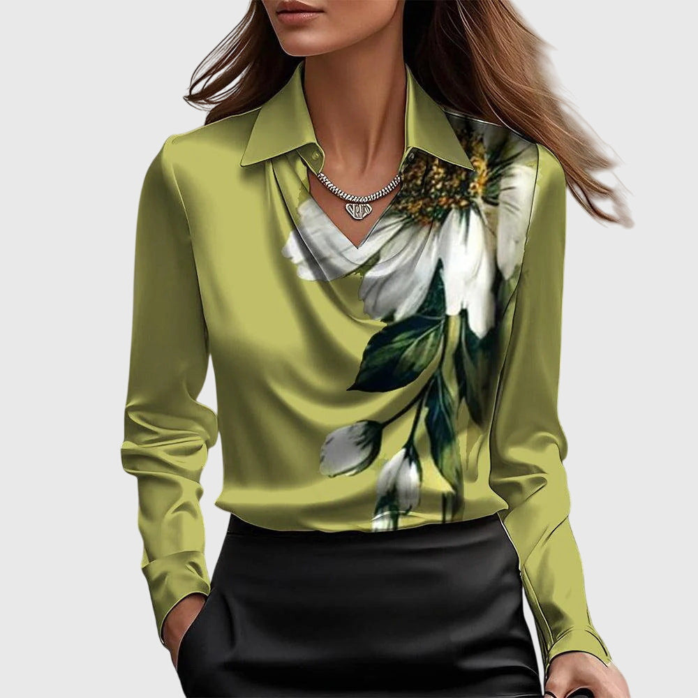 arlowe | Women's Elegant Satin Cowl-Neck Collared Blouse