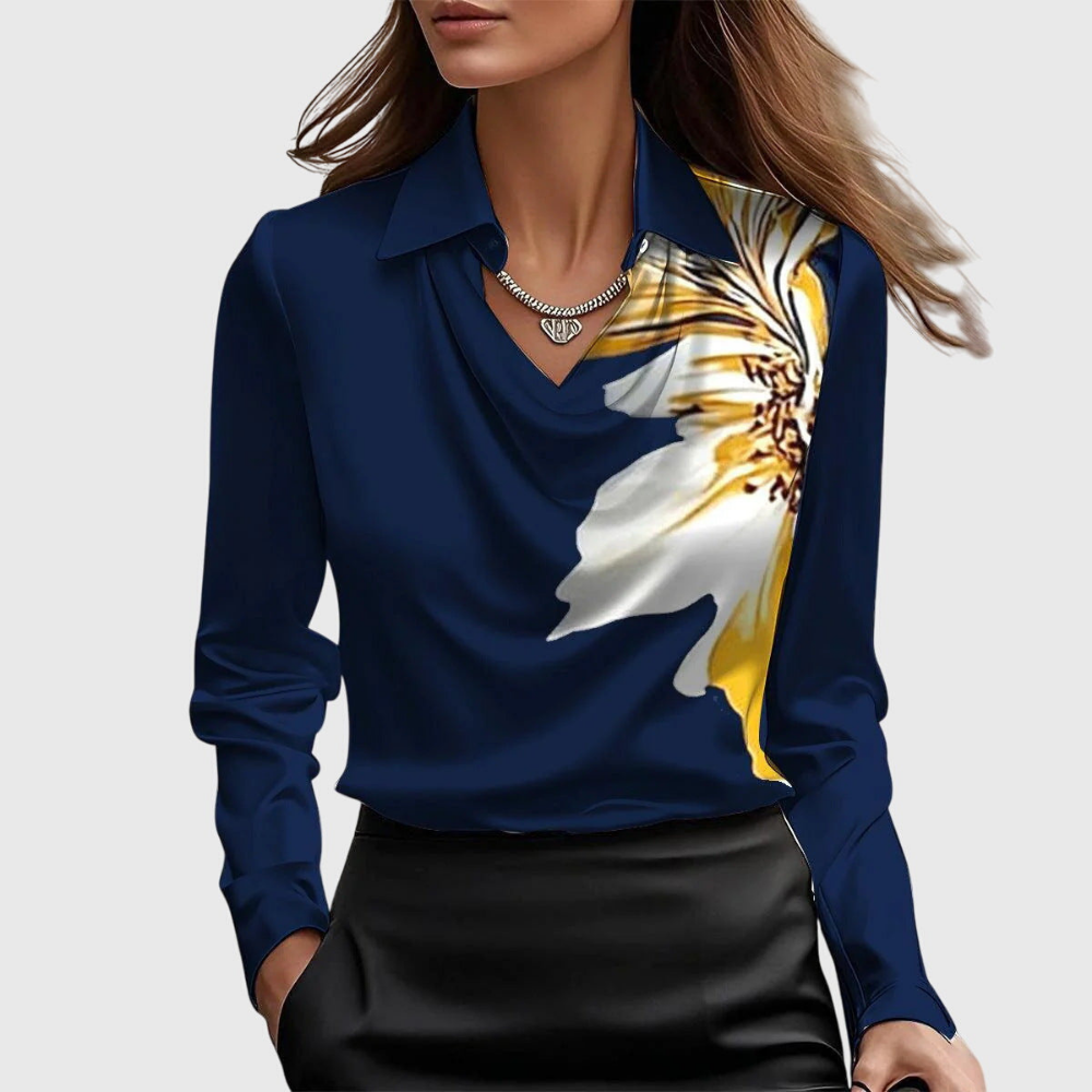 arlowe | Women's Elegant Satin Cowl-Neck Collared Blouse