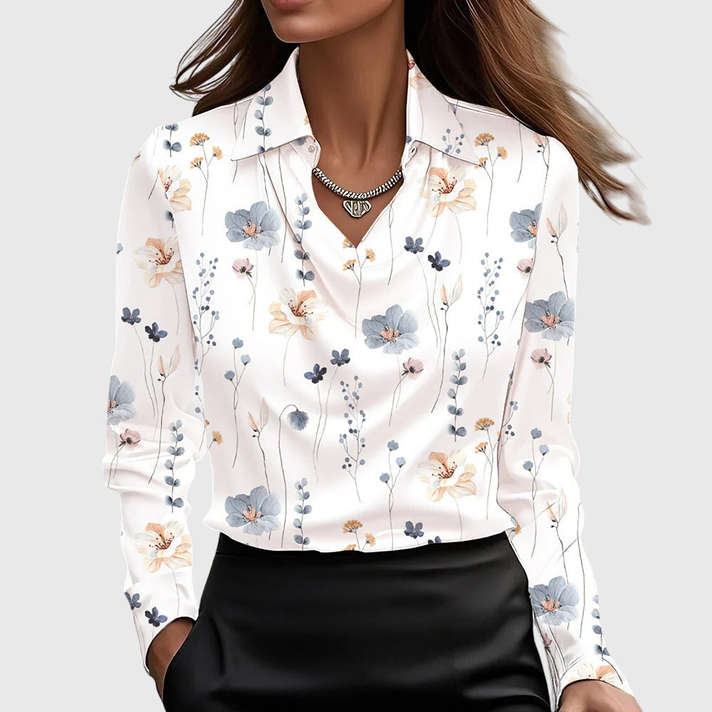 arlowe | Women's Elegant Satin Cowl-Neck Collared Blouse