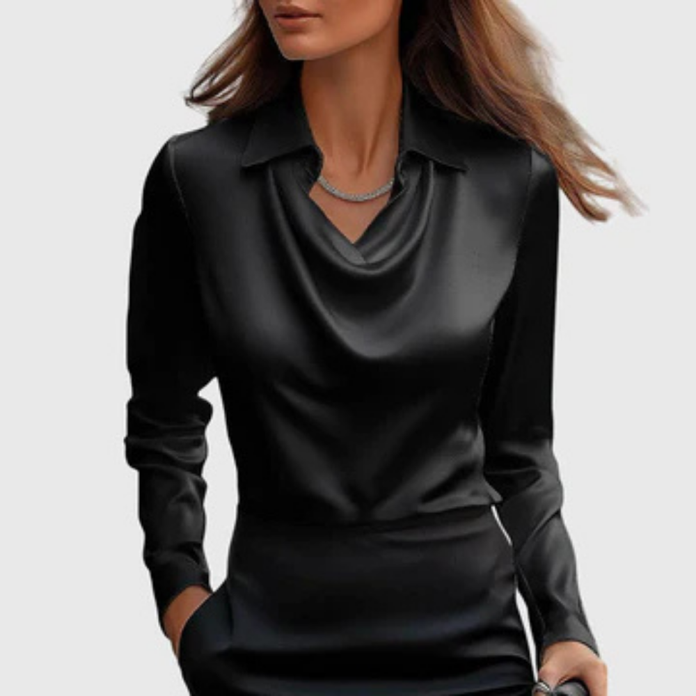 arlowe | Women's Elegant Satin Cowl-Neck Collared Blouse