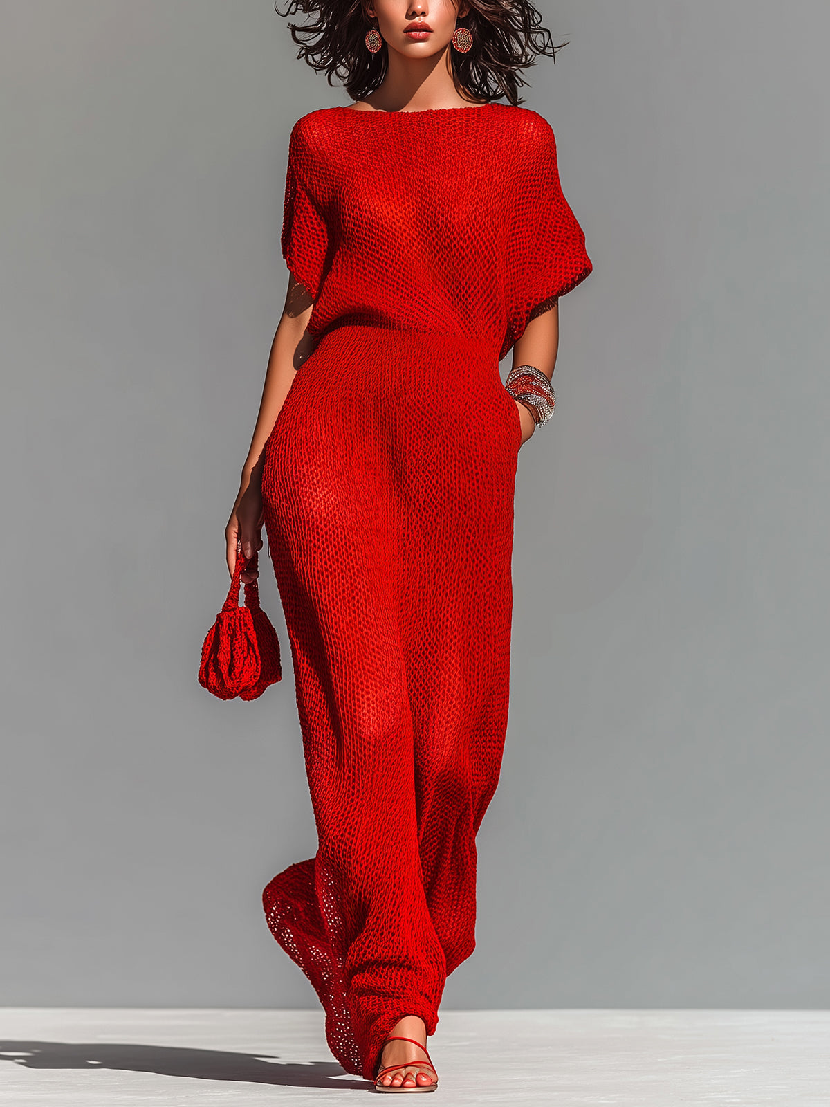 Emmeline™ Red Boat Neck Maxi Dress