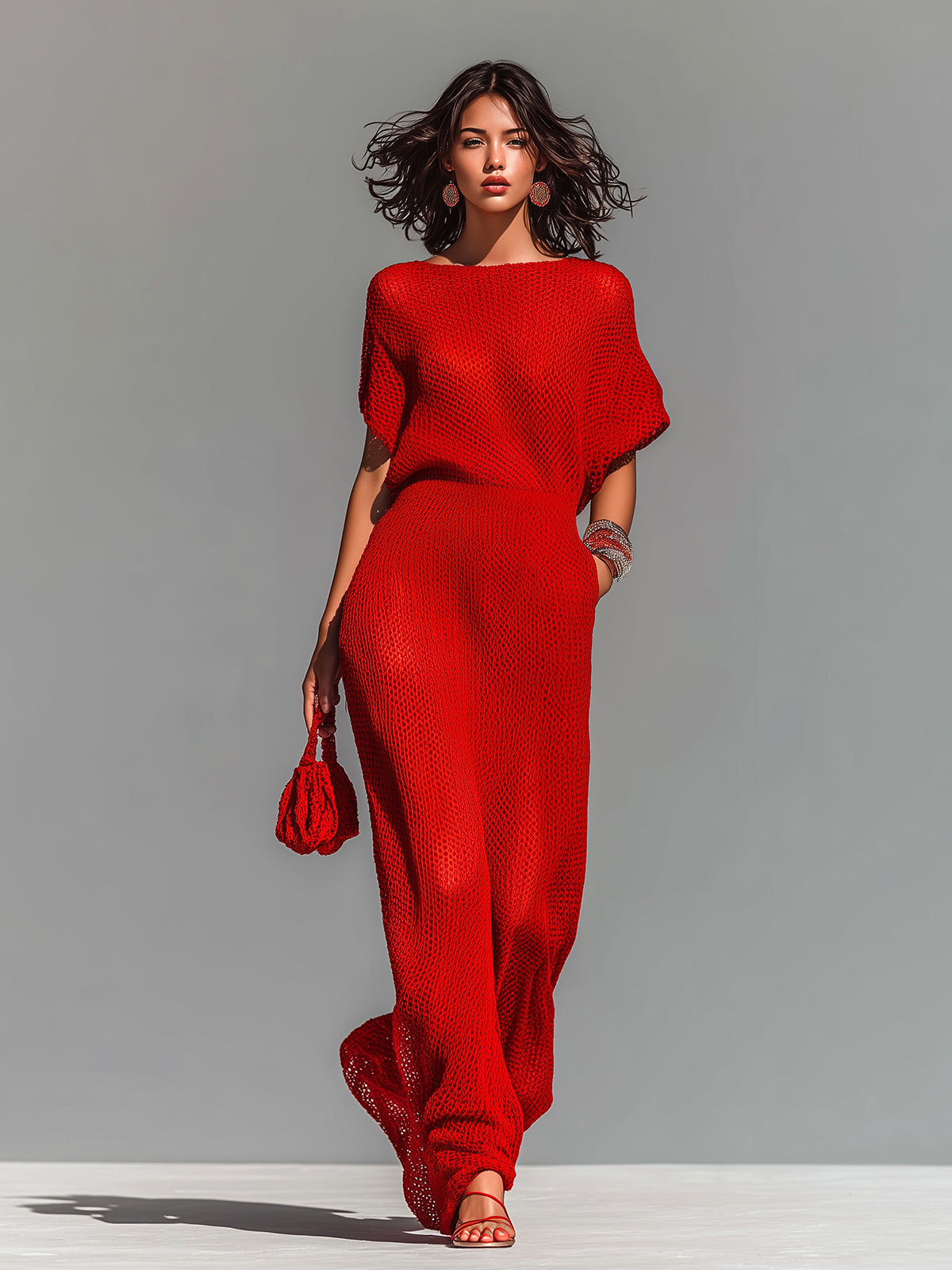 Emmeline™ Red Boat Neck Maxi Dress