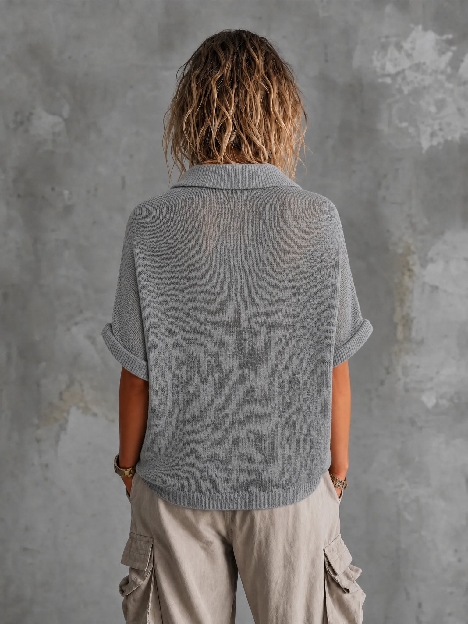 Beatrix™ Grey Button Mesh Sweater