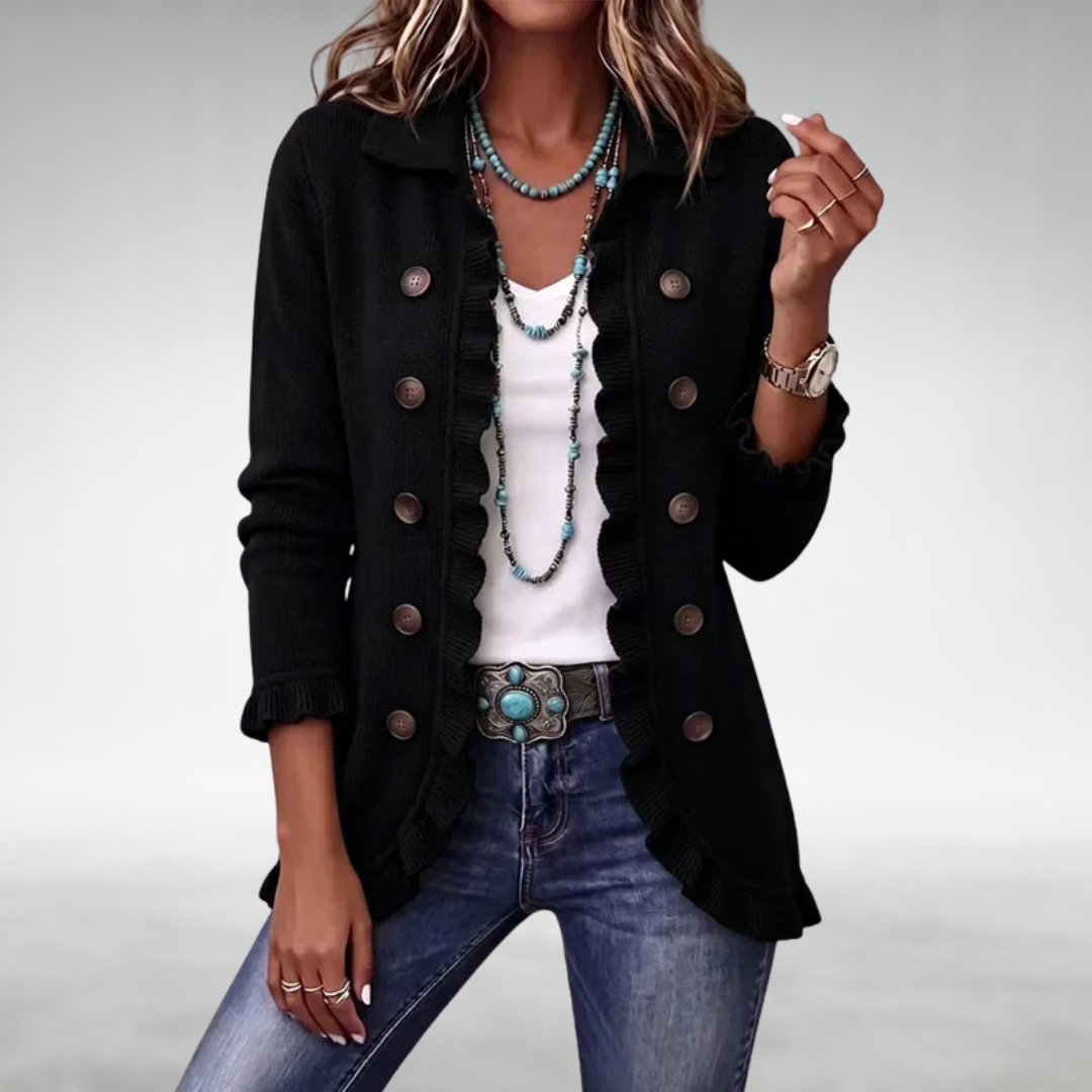 Eve Classic Ruffle Cardigan - Black