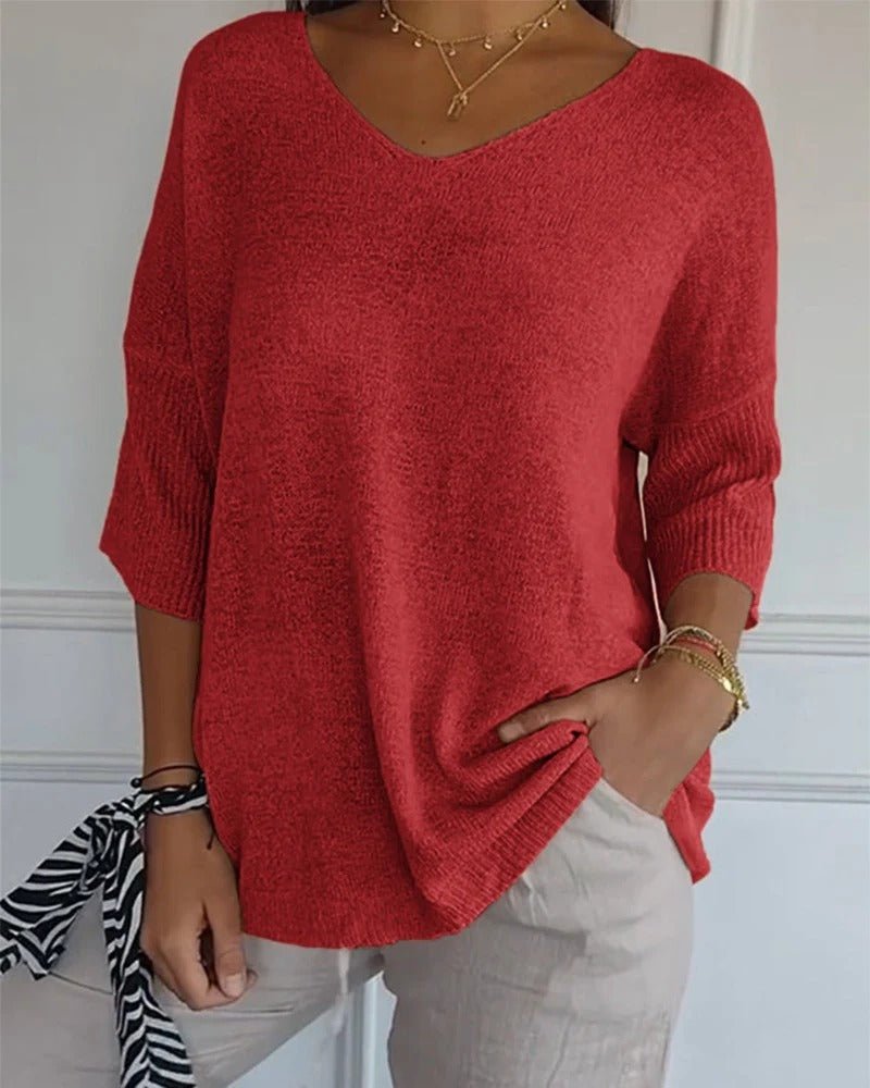Harlow | Soft Knit 3/4 Sleeve V-neck Pullover Sweater