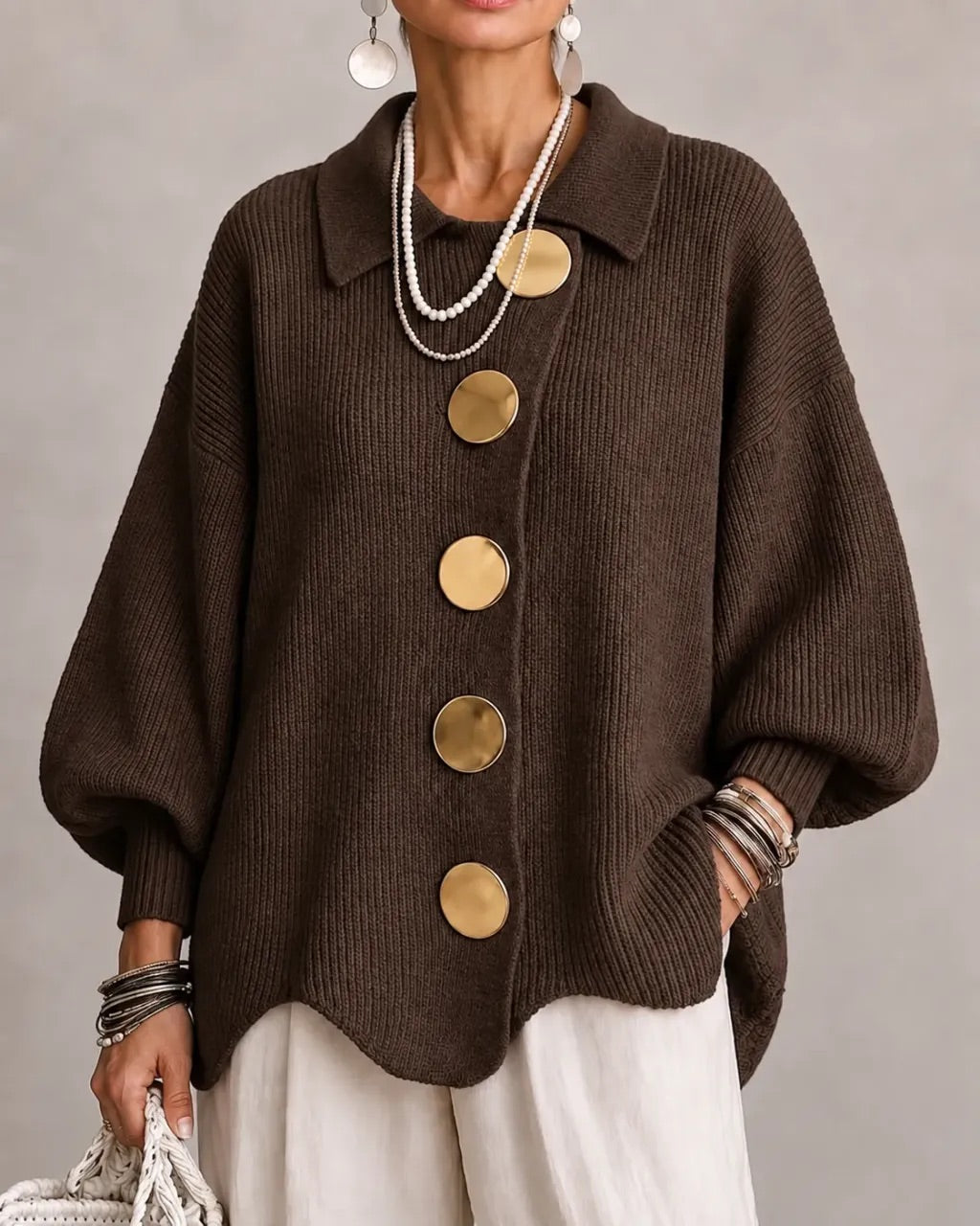 Karina - Oversized Collared Button Cardigan