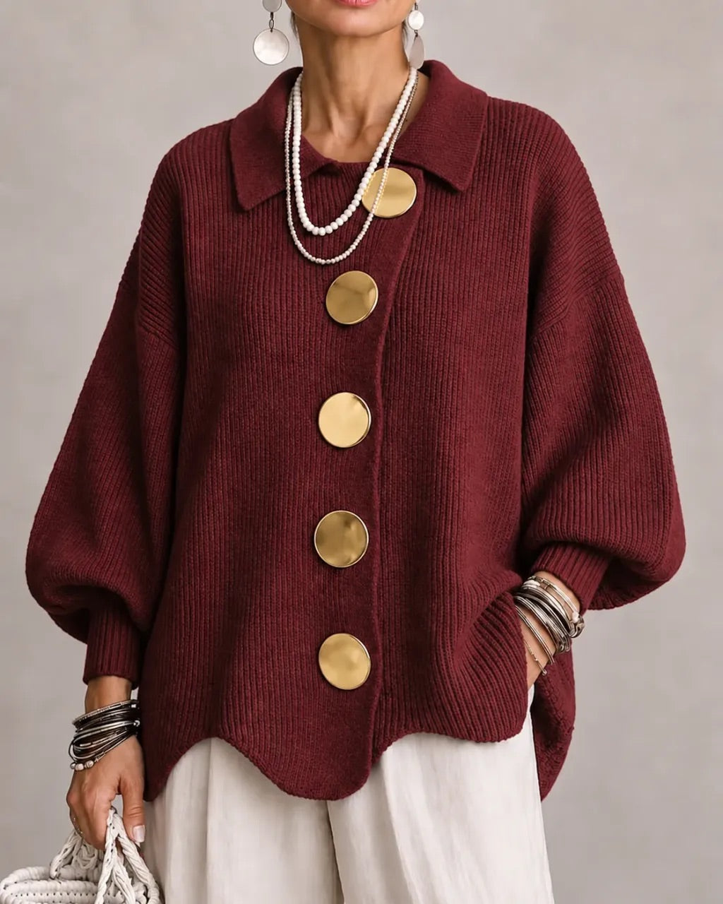 Karina - Oversized Collared Button Cardigan