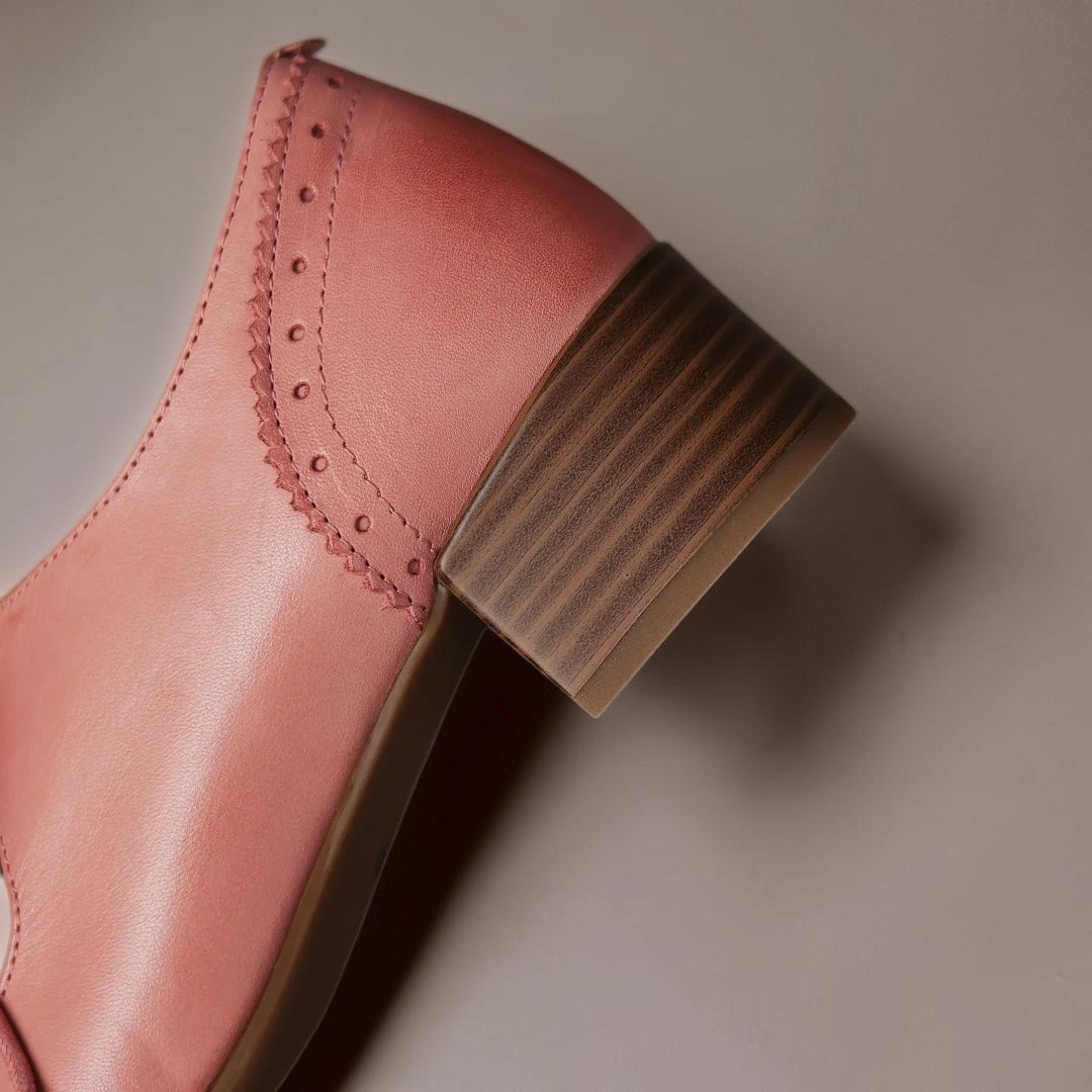 Constance | Carved Leather Oxfords with Low Block Heel