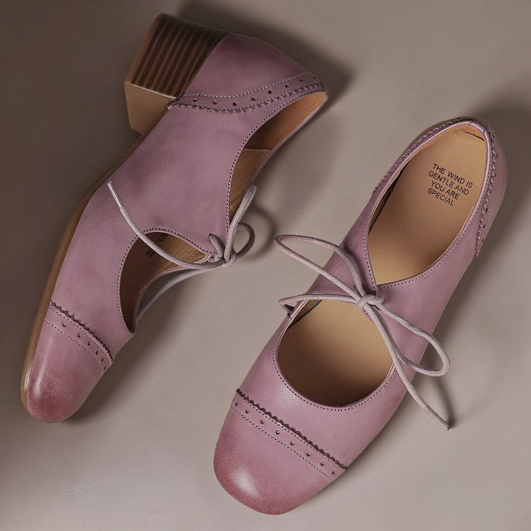 Constance | Carved Leather Oxfords with Low Block Heel