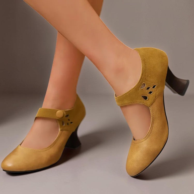 Antonia | Suede Round-Toe Ankle-Strap Heels