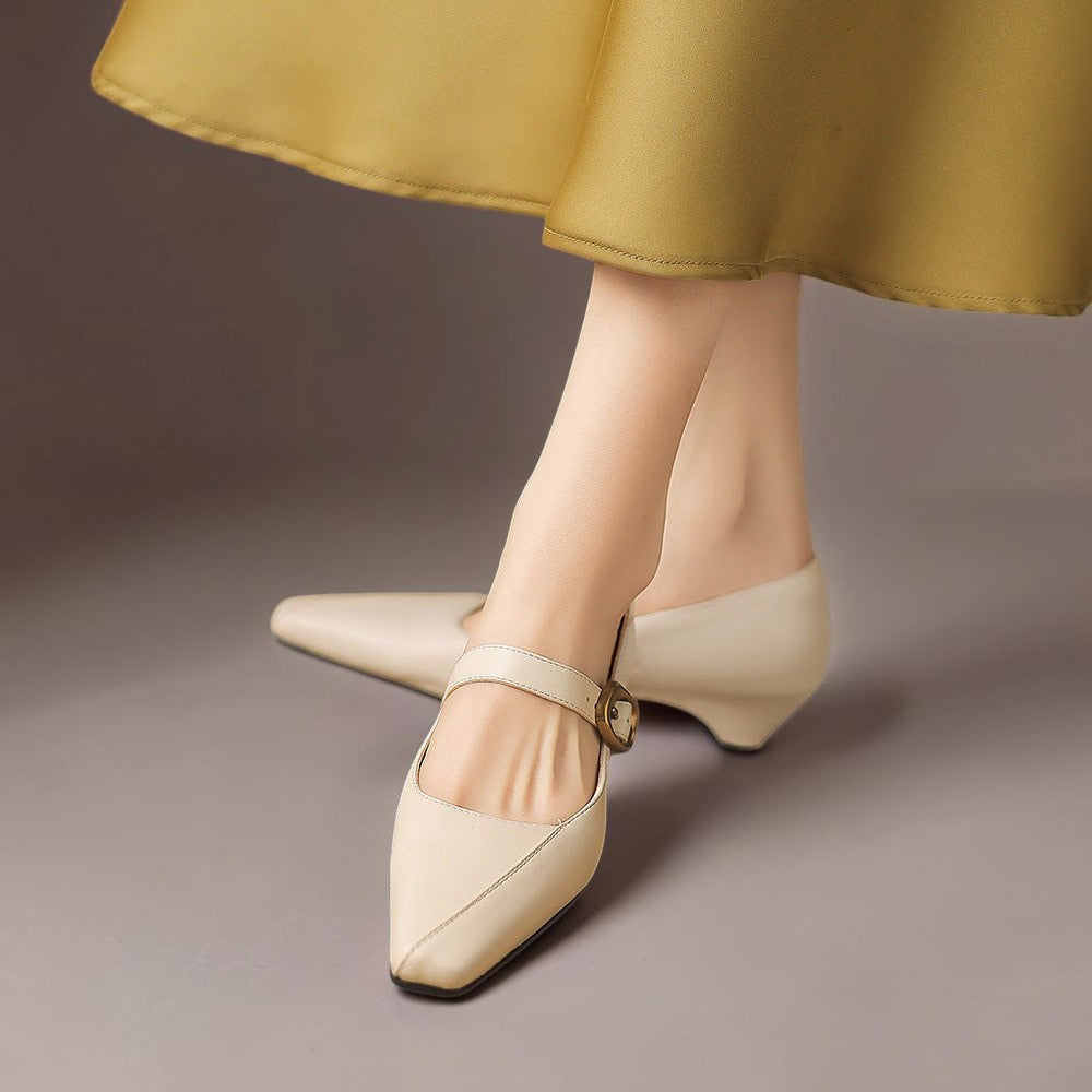 Zorae | Paneled Mary Jane Block Heel with Gold Buckle