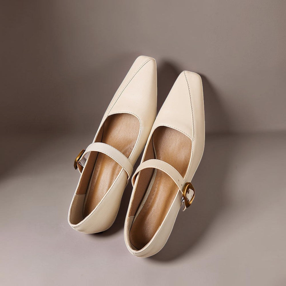 Zorae | Paneled Mary Jane Block Heel with Gold Buckle
