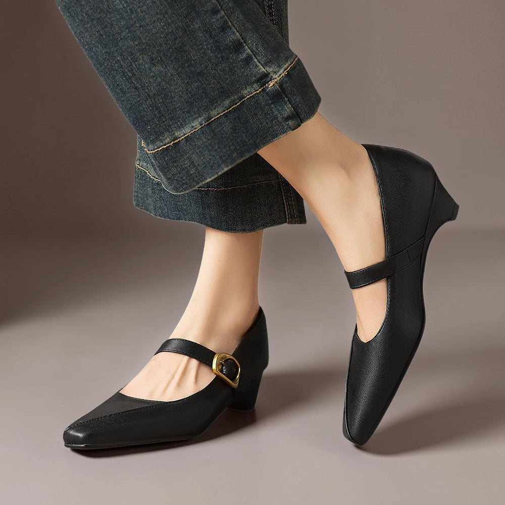Zorae | Paneled Mary Jane Block Heel with Gold Buckle