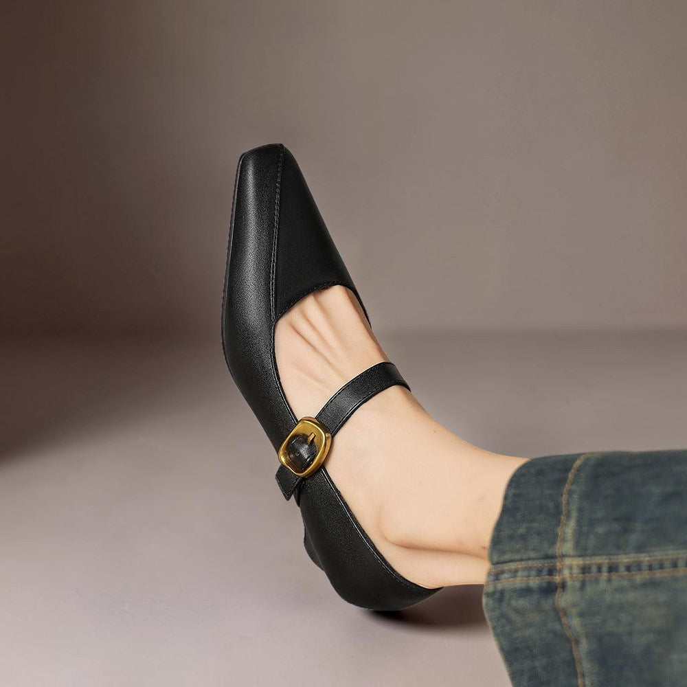 Zorae | Paneled Mary Jane Block Heel with Gold Buckle