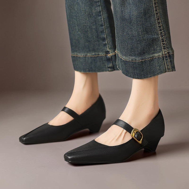 Zorae | Paneled Mary Jane Block Heel with Gold Buckle