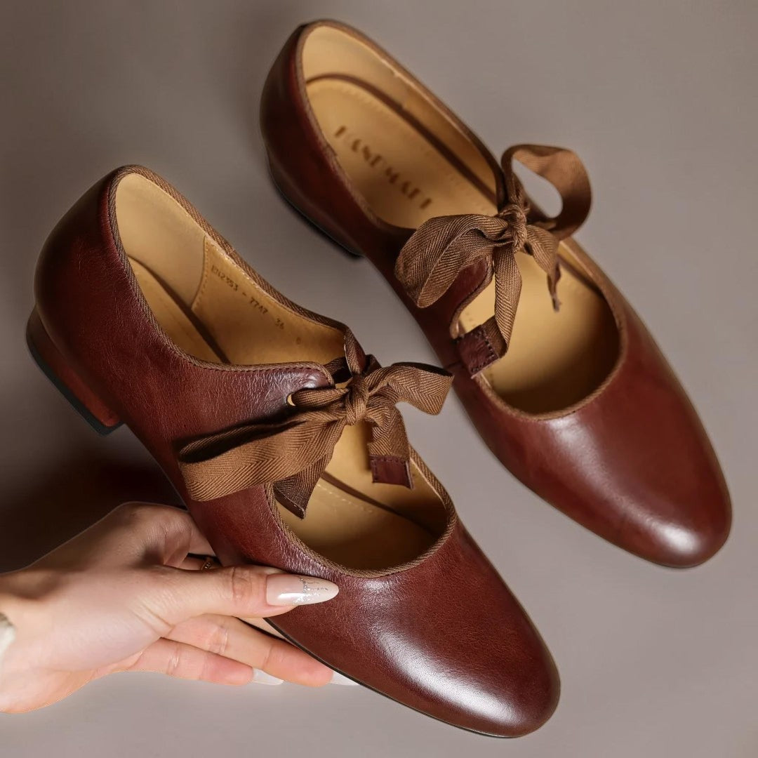Rosamund | Leather Bow Mary Jane Flats