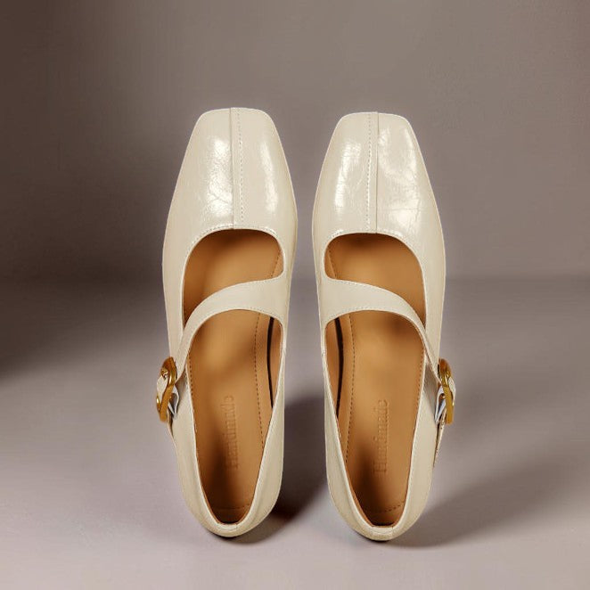 Viora | Genuine Leather Mary Jane Heels with Buckle Strap