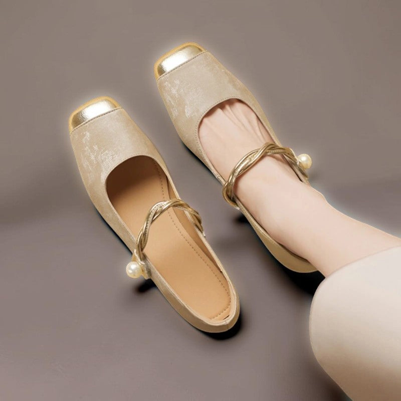 Iris | Square-Toe Mary Jane Pumps with Pearl Strap