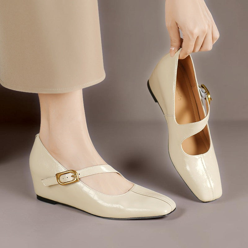 Viora | Genuine Leather Mary Jane Heels with Buckle Strap