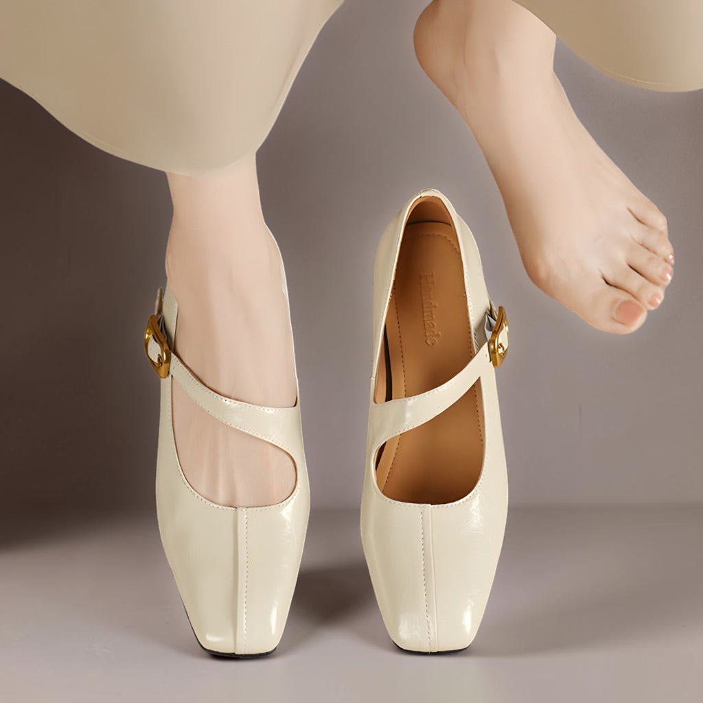 Viora | Genuine Leather Mary Jane Heels with Buckle Strap