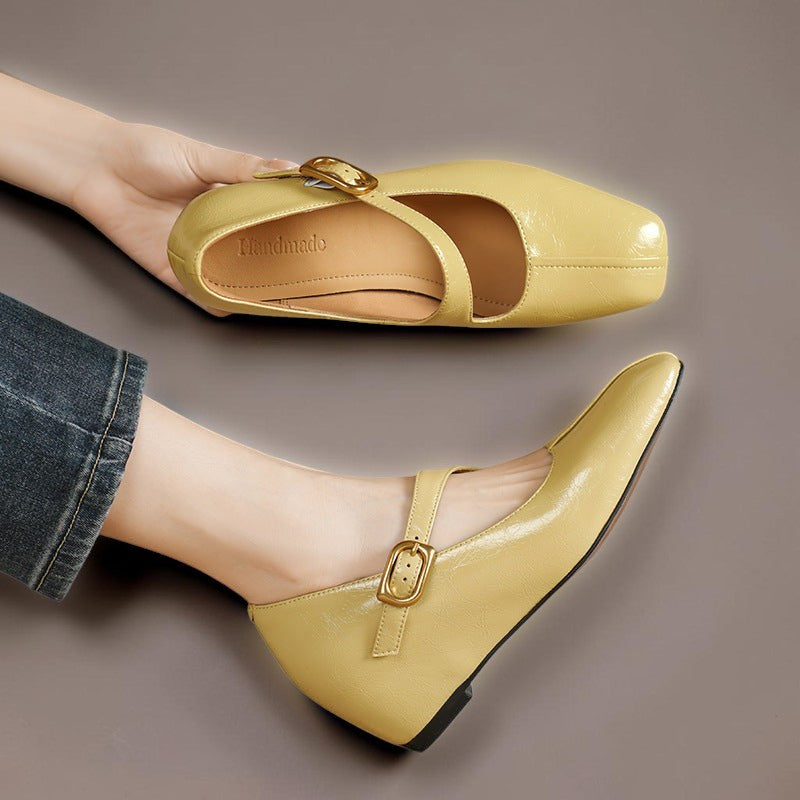 Viora | Genuine Leather Mary Jane Heels with Buckle Strap