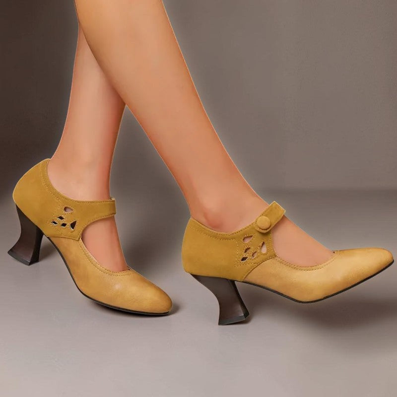 Antonia | Suede Round-Toe Ankle-Strap Heels