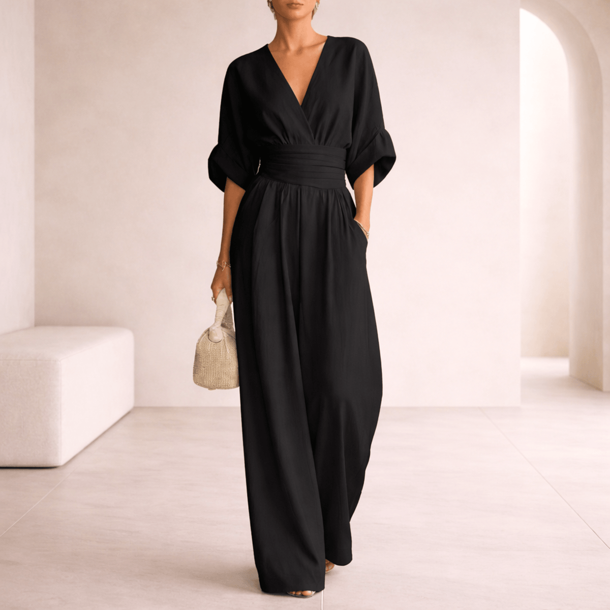 Elira | Essential V-Neck Wide-Leg Jumpsuit